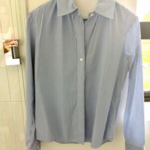 Theory Slim Fit Classic Blue-White Pinstripe Button-Up Shirt